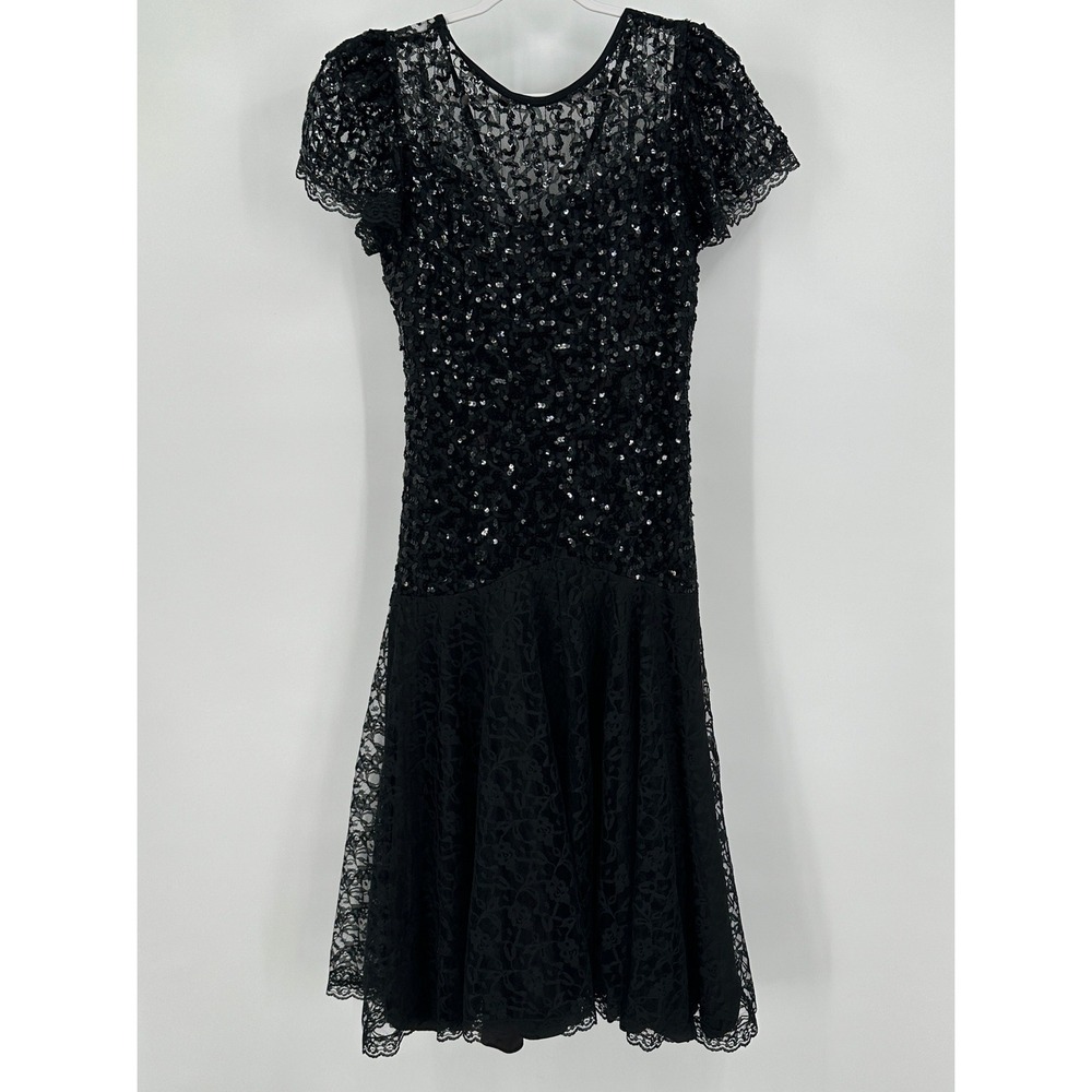 Precious Moments Women Vintage Sequin Lace Dress Size 11/12 Black Gothic Romance - Picture 1 of 8